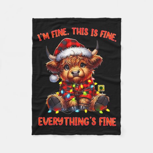 I'm Fine Everything Is Fine Christmas Highland Cow Fleecedecke (Vorderseite)