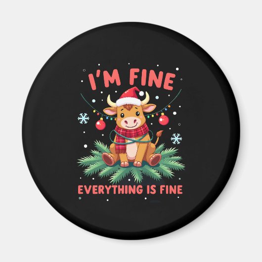 I'm Fine Everything is Fine Christmas Highland Cow Magnet (Vorne)