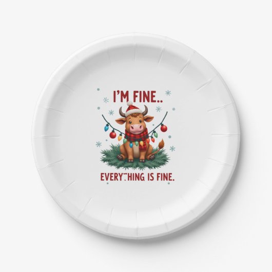 I'm Fine Everything is Fine Christmas Highland Cow Pappteller (Vorderseite)