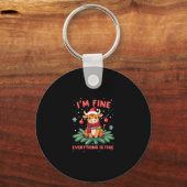 I'm Fine Everything is Fine Christmas Highland Cow Schlüsselanhänger (Vorderseite)