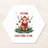 I'm Fine Everything is Fine Christmas Highland Cow Untersetzer (Vorderseite)