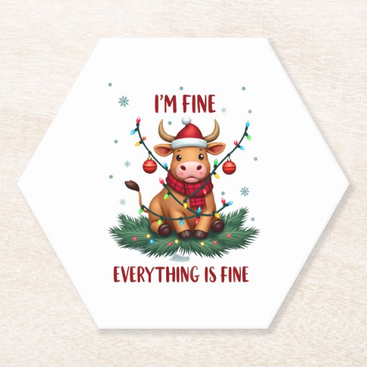 I'm Fine Everything is Fine Christmas Highland Cow Untersetzer (Vorderseite)