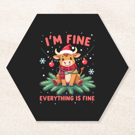 I'm Fine Everything is Fine Christmas Highland Cow Untersetzer (Vorderseite)