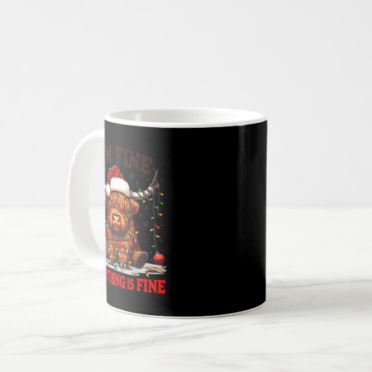 I'm Fine Everything Is Fine Funny Christmas Highla Kaffeetasse (Vorderseite Links)