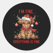 I'm Fine Everything Is Fine Funny Christmas Highla Runder Aufkleber (Vorderseite)