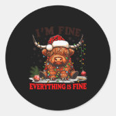 I'm Fine Everything Is Fine Funny Christmas Highla Runder Aufkleber (Vorderseite)