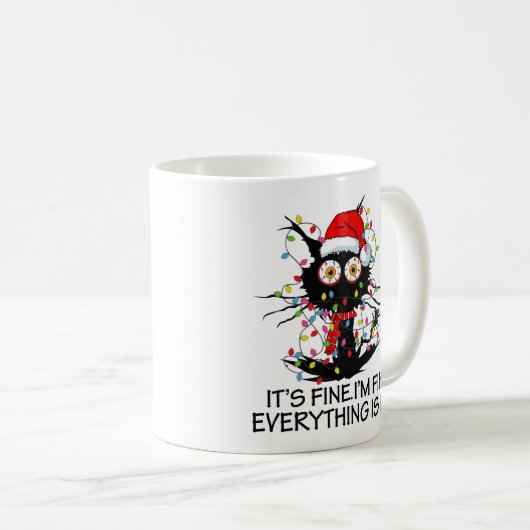 "I'm Fine" Holiday Stress Black Cat Mug Kaffeetasse (VorderseiteRechts)