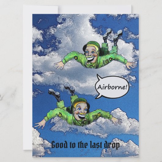 Im Flugzeug, Armeesprung-Fallschirmjäger, Cartoon Einladung (Vorderseite)