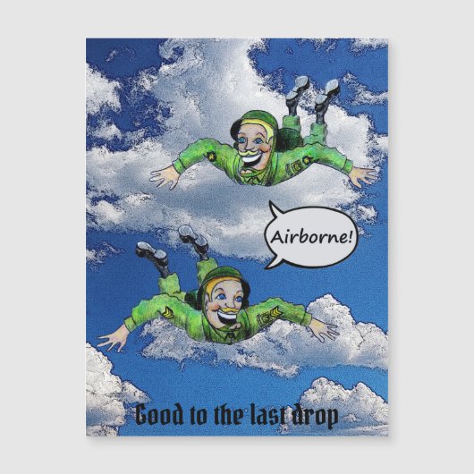 Im Flugzeug, Armeesprung-Fallschirmjäger, Cartoon  Magnetkarte (Vorderseite)