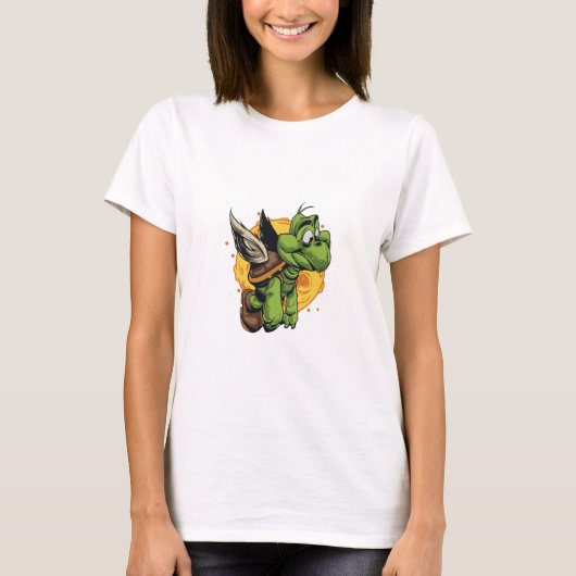 Im Flugzeug Cartoon Turtle T-Shirt (Vorderseite)