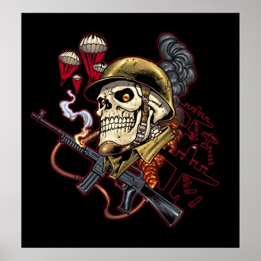 Im Flugzeug oder mariner Fallschirm mit Helm Poster (Vorne)