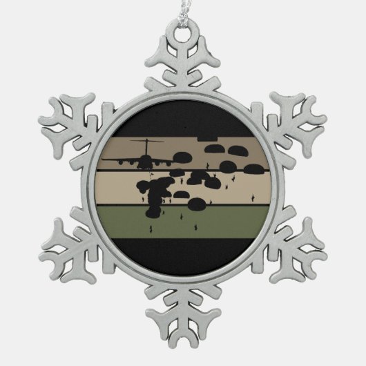 Im Flugzeug Sprung Schneeflocken Zinn-Ornament (Vorderseite)