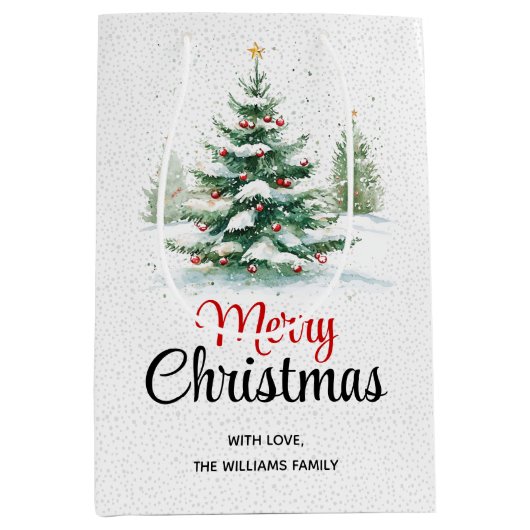 Im Freien Weihnachtsbaum und Schneefall Mittlere Geschenktüte (Vorderseite)