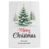 Im Freien Weihnachtsbaum und Schneefall Mittlere Geschenktüte (Rückseite)