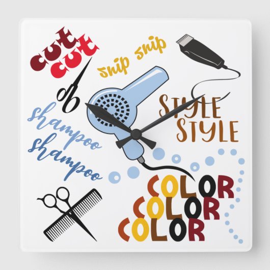 Im Friseursalon Quadratische Wanduhr (Vorderseite)