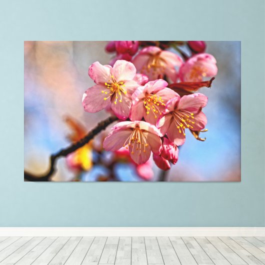 Im Frühling blüht ein Haufen süßer Sakura-Kirschbr Leinwanddruck (Insitu (Holzboden))