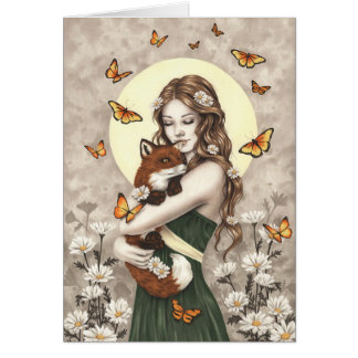 Im Garten Mädchen mit Fuchs und Schmetterlingen