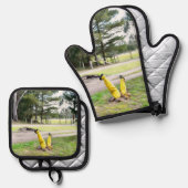 Im Garten wieder verloren Ofenhandschuh & Topflappen-Set (Vorderseite/Rückseite)