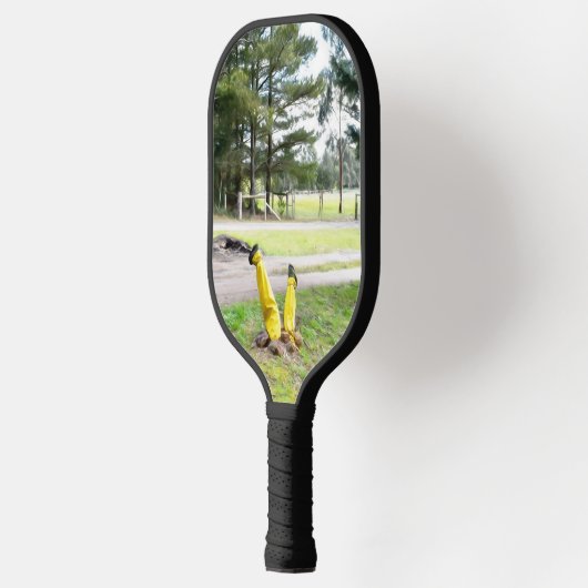 Im Garten wieder verloren Pickleball Schläger (Links)