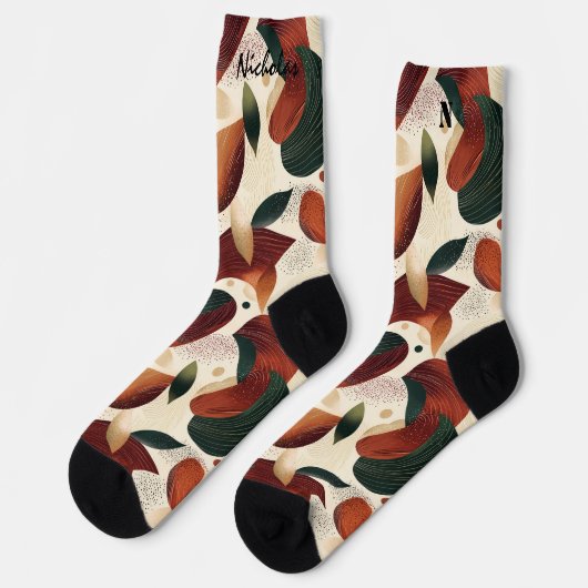 Im Herbst ernten Socken in Creme, Rost und Grün (Linkes Detail)