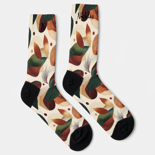 Im Herbst ernten Socken in Creme, Rost und Grün (Rechts)