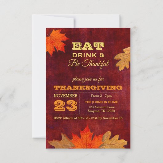 Im Herbst essen wir Getränke und sind dankbar für Einladung (Vorderseite)