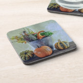 Im Herbst noch Leben mit Kürbis, Blume Getränkeuntersetzer (Linke Seite)