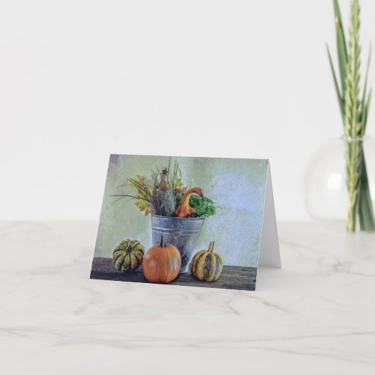 Im Herbst noch Leben mit Kürbis, Blume Karte (Vorderseite)