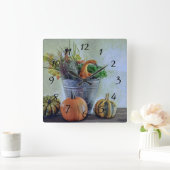 Im Herbst noch Leben mit Kürbis, Blume Quadratische Wanduhr (Zuhause)