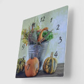 Im Herbst noch Leben mit Kürbis, Blume Quadratische Wanduhr (Winkel)