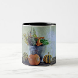 Im Herbst noch Leben mit Kürbis, Blume Zweifarbige Tasse