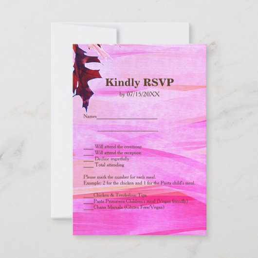 Im Herbst verbleibt die Speisekarte des rosafarben Einladung (Vorderseite)