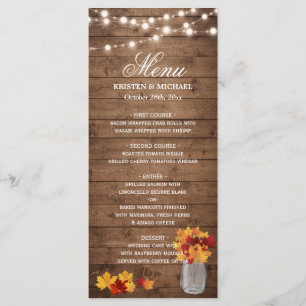 Im Herbst verlässt Mason Jar String Lights Hochzei Menükarte