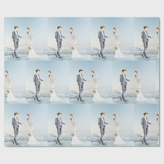 Im Himmel gepasste Elegante Braut und Groomehe Geschenkpapier (Flach)