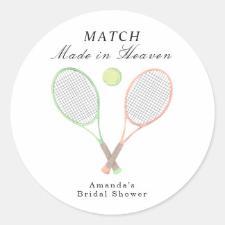Im Himmel geschlossene Tennis-Hochzeitsdusche Runder Aufkleber