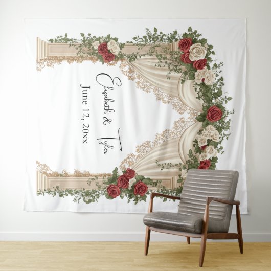 Im Hintergrund der Rose-Kissed-Arch-Hochzeit Wandteppich (Beispiel (Horizontal))