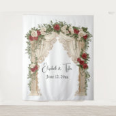 Im Hintergrund der Rose-Kissed-Arch-Hochzeit Wandteppich (Vorderseite)