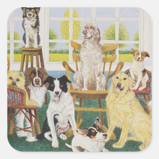 Im Hundehaus Quadratischer Aufkleber (Vorderseite)