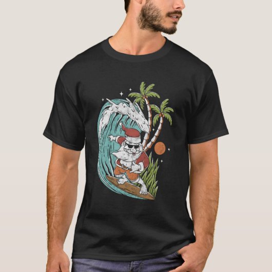 Im Juli surft Hawaii beim Hawaiian Santa Surfer T-Shirt (Vorderseite)