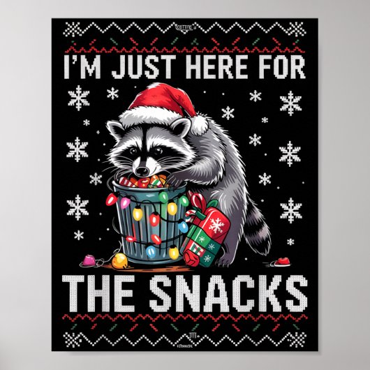 I'm Just Here For Snacks Raccoon Christmas Kids To Poster (Vorne)