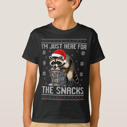 I'm Just Here For Snacks Raccoon Christmas Kids To T-Shirt (Vorderseite)