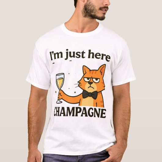 I'm Just Here for the Champagne – Grumpy Party Cat T-Shirt (Vorderseite)