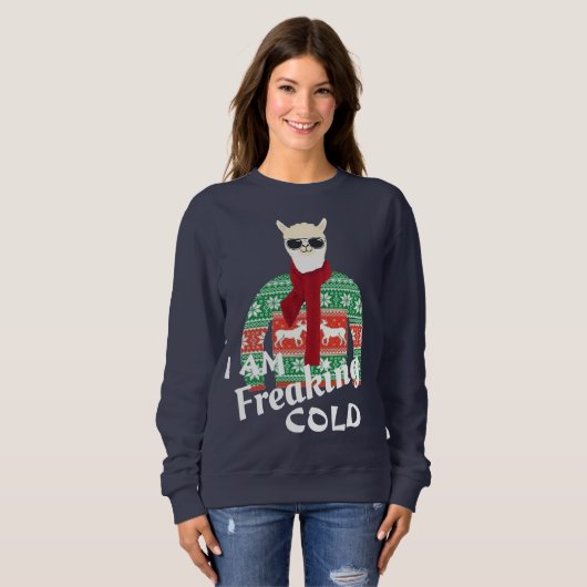 im kalten Coolen Lama Ugly Weihnachtspulli Sweatshirt (Vorne ganz)