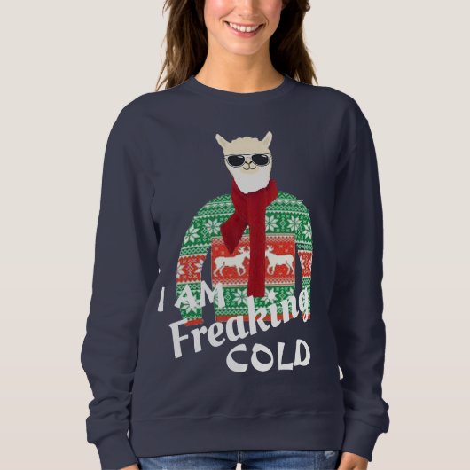 im kalten Coolen Lama Ugly Weihnachtspulli Sweatshirt (Vorderseite)