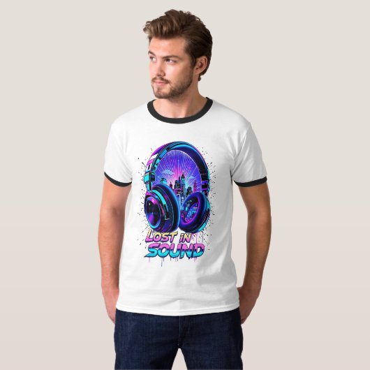 Im Klang verloren | Neon City Headphone T-Shirt (Vorne ganz)