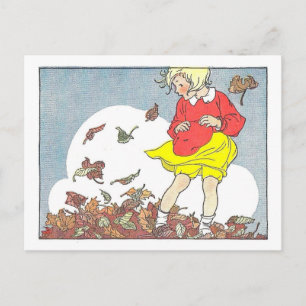 "Im Laub spielen" Herbstillustration Postkarte