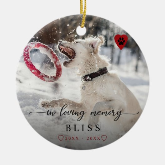 Im Love Memory Pet Foto Paw Print Monogram Keramik Ornament (Vorne)