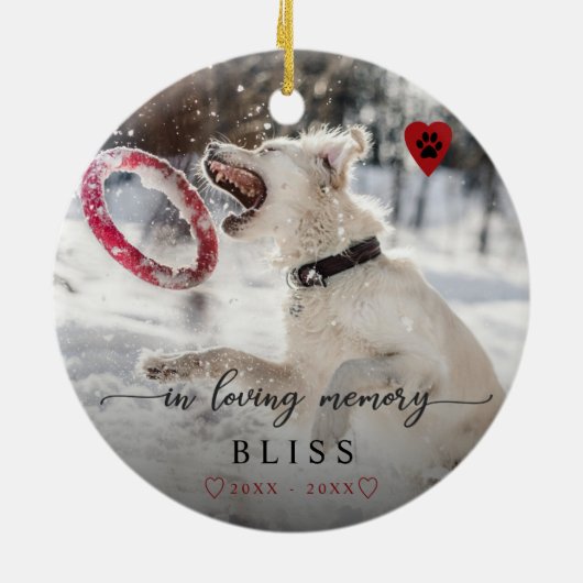 Im Love Memory Pet Foto Paw Print Monogram Keramik Ornament (Hinten)