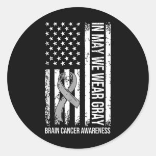 Im Mai tragen wir graue Brain Gray Ribbon Cancer A Runder Aufkleber