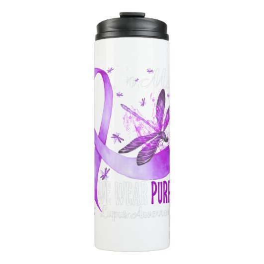 Im Mai tragen wir Lila Lupus Bewusstsein Dragonfly Thermosbecher (Vorderseite)